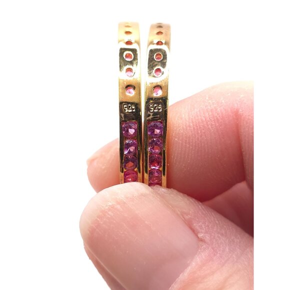 Ross-Simon Gold & Silver Pink Sapphire CZ Hoops - Picture 6 of 15